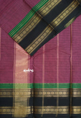 Mauve Pink - Karthigai silk cotton Stripes in Body and Rettapet rudraksham border